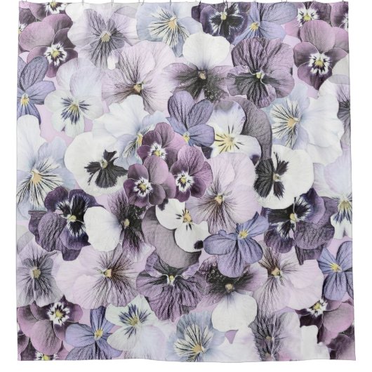 Paarse roze witte pansieën tekening douchegordijn (Voorkant)