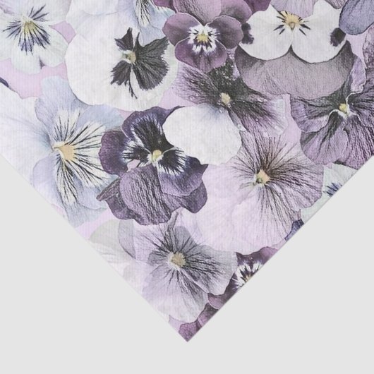 Paarse roze witte pansieën  tekening tissuepapier (Detail)