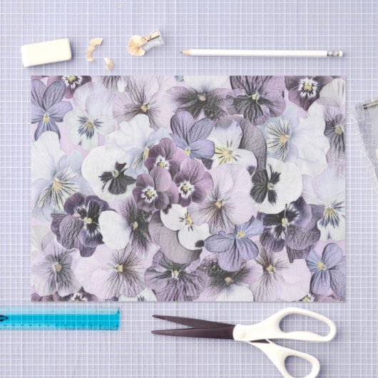 Paarse roze witte pansieën  tekening tissuepapier (Craft)