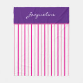 Paarse Roze Witte Strepen Naam Fleece Deken (Voorkant)