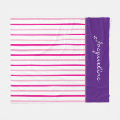 Paarse Roze Witte Strepen Naam Fleece Deken (Voorkant (Horizontaal))