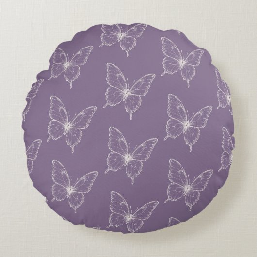 Paarse Roze Witte Vlinders Rond Kussen (Voorkant)