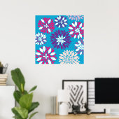 Paarse roze witte vloerkunst met Blauwgroen blauw Poster (Thuiskantoor)