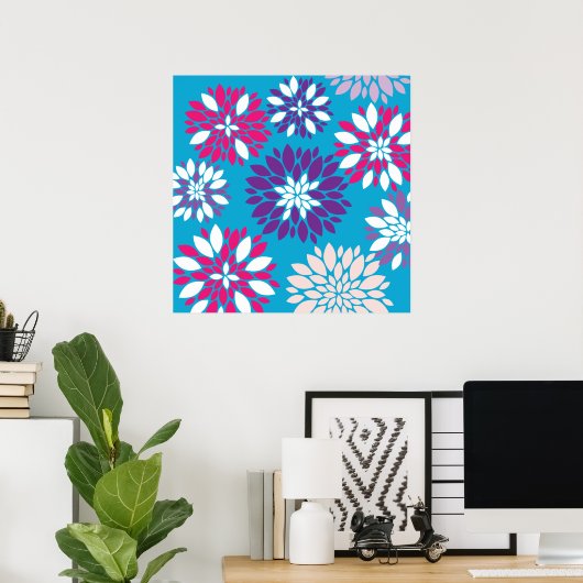 Paarse roze witte vloerkunst met Blauwgroen blauw Poster (Thuiskantoor)