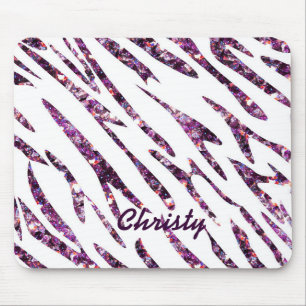 Paarse Roze Witte Zebraprint Glitter Muismat