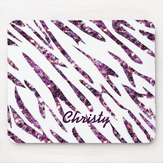 Paarse Roze Witte Zebraprint Glitter Muismat (Voorkant)