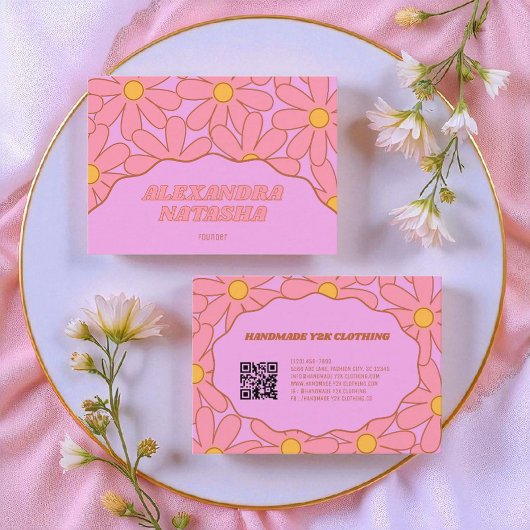 Paarse Roze Y2K Bloem Handgemaakte Kleding Visitekaartje