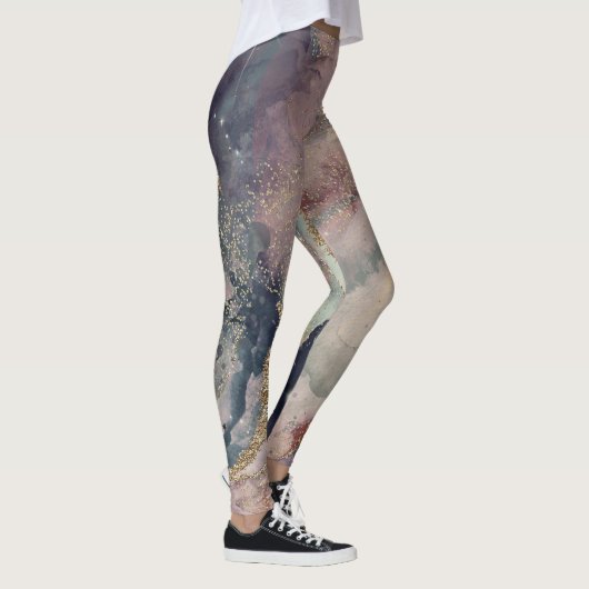 Paarse roze zachte Waterverf Cosmic Galaxy Sparkle Leggings (Rechts)