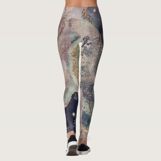 Paarse roze zachte Waterverf Cosmic Galaxy Sparkle Leggings (Achterkant)