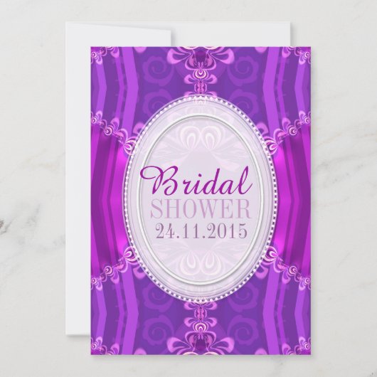 Paarse roze zatin Lace Bridal Shower Invitation Kaart (Voorkant)