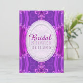 Paarse roze zatin Lace Bridal Shower Invitation Kaart (Staand voorkant)