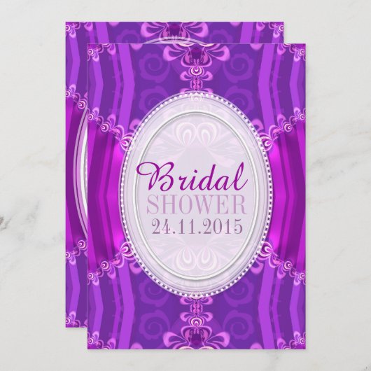 Paarse roze zatin Lace Bridal Shower Invitation Kaart (Voorkant / Achterkant)