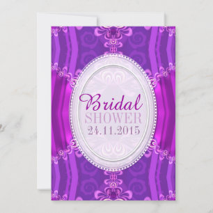 Paarse roze zatin Lace Bridal Shower Invitation Kaart