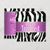 Paarse/Roze Zebra uitnodiging (Voorkant / Achterkant)