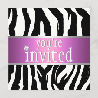 Paarse/Roze Zebra uitnodiging