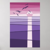 Paarse roze zeevogels bij zonsondergang Vector Art Poster (Voorkant)