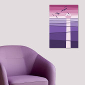 Paarse roze zeevogels bij zonsondergang Vector Art Poster