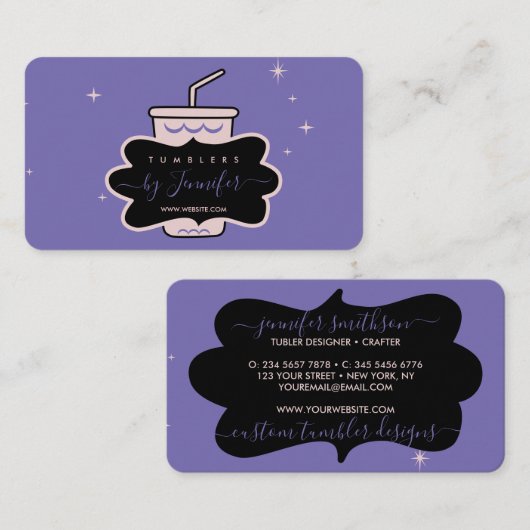 Paarse roze zelfgemaakte mok tumbler visitekaartje (Voorkant / Achterkant)