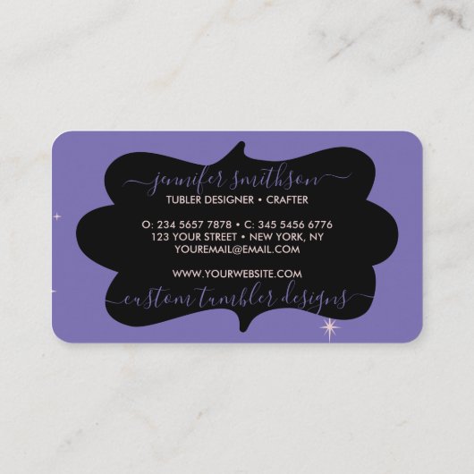 Paarse roze zelfgemaakte mok tumbler visitekaartje (Achterkant)