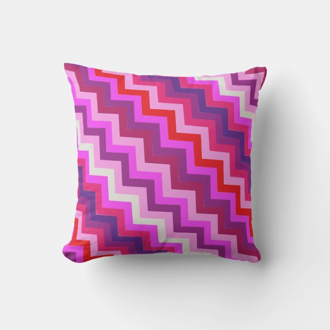 Paarse roze zigzag chevron patroon kussen (Voorkant)