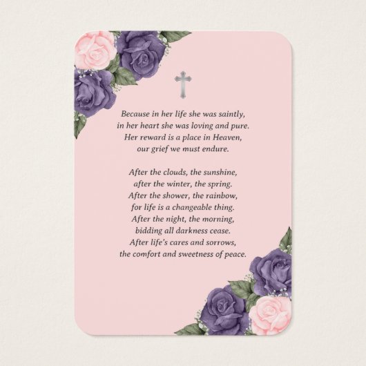 Paarse roze zilver Memorial Funeral Prayer Kaart (Achterkant)