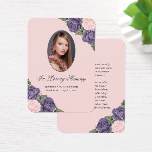 Paarse roze zilver Memorial Funeral Prayer Kaart (Bureau)