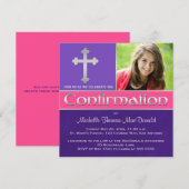 Paarse, roze, zilverbevestiging Foto uitnodigen Kaart (Voorkant / Achterkant)