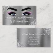 Paarse roze zilveren glitter wimperextensions visitekaartje (Voorkant / Achterkant)