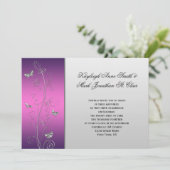 Paarse roze zilveren vlinderbloemigen bruiloft kaart (Staand voorkant)