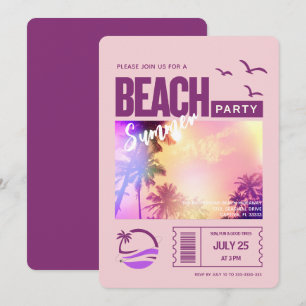 Paarse Roze Zomerstrandfeest Kaart