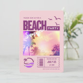 Paarse Roze Zomerstrandfeest Kaart (Staand voorkant)