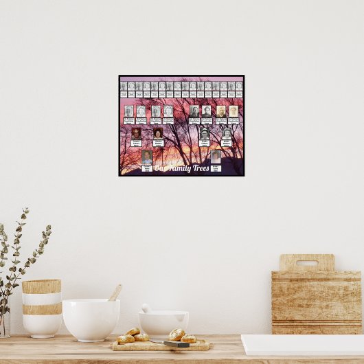 Paarse roze zonnefoto twee familiebomen poster (Keuken)