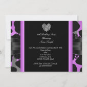 Paarse roze zwarte diamanthartslag Birthday Party Kaart (Achterkant)