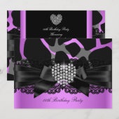 Paarse roze zwarte diamanthartslag Birthday Party Kaart (Voorkant / Achterkant)