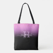 Paarse roze zwarte gradiënt monogram naam chic tote bag (Achterkant)