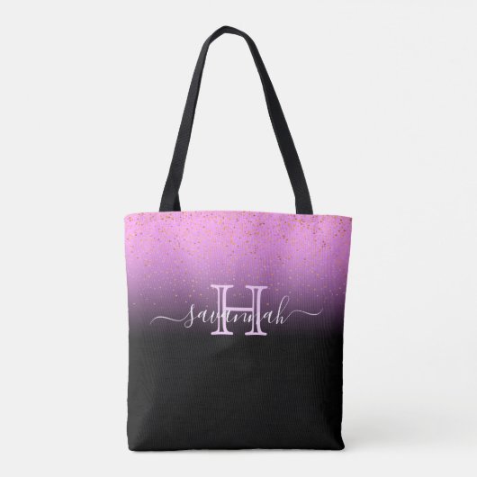 Paarse roze zwarte gradiënt monogram naam chic tote bag (Achterkant)