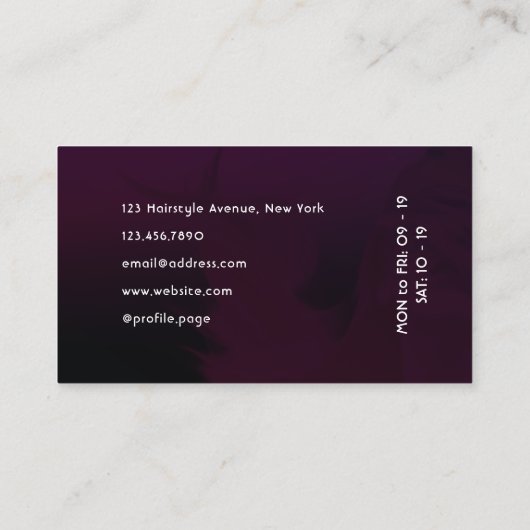 Paarse roze zwarte haren visitekaartje (Achterkant)