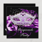 Paarse roze zwarte Masquerade Ball Party Kaart (Voorkant / Achterkant)