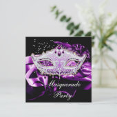 Paarse roze zwarte Masquerade Ball Party Kaart (Staand voorkant)