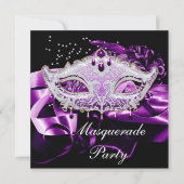 Paarse roze zwarte Masquerade Ball Party Kaart (Voorkant)