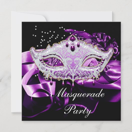Paarse roze zwarte Masquerade Ball Party Kaart (Voorkant)