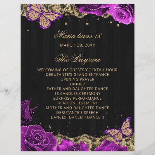 Paarse Rozen 18 Kaarsen en Rozen Ceremonie Program (Voorkant)