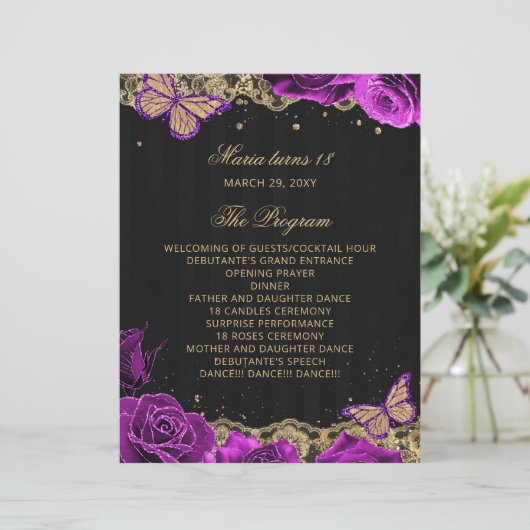 Paarse Rozen 18 Kaarsen en Rozen Ceremonie Program (Staand voorkant)
