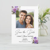 Paarse Rozen 1 speciale foto bruiloft Save The Date (Staand voorkant)