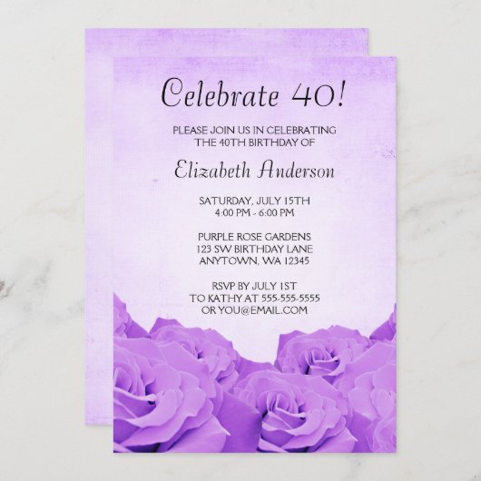  Paarse Rozen 40e verjaardag Kaart (Voorkant / Achterkant)