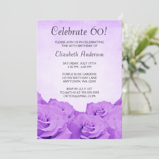 Paarse Rozen 60e verjaardag Kaart (Staand voorkant)