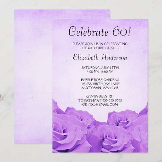  Paarse Rozen 60e verjaardag Kaart (Voorkant / Achterkant)
