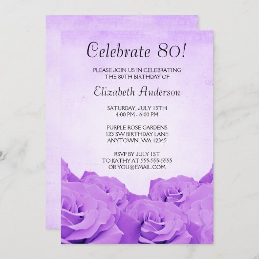 Paarse Rozen 80e verjaardag Kaart (Voorkant / Achterkant)
