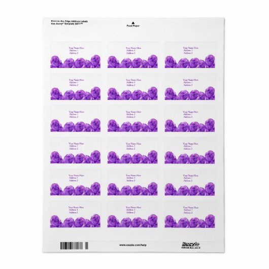 Paarse Rozen Adresetiketten Etiket (Full Sheet)