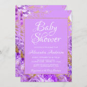 Paarse Rozen Baby shower monogram Kaart (Voorkant / Achterkant)